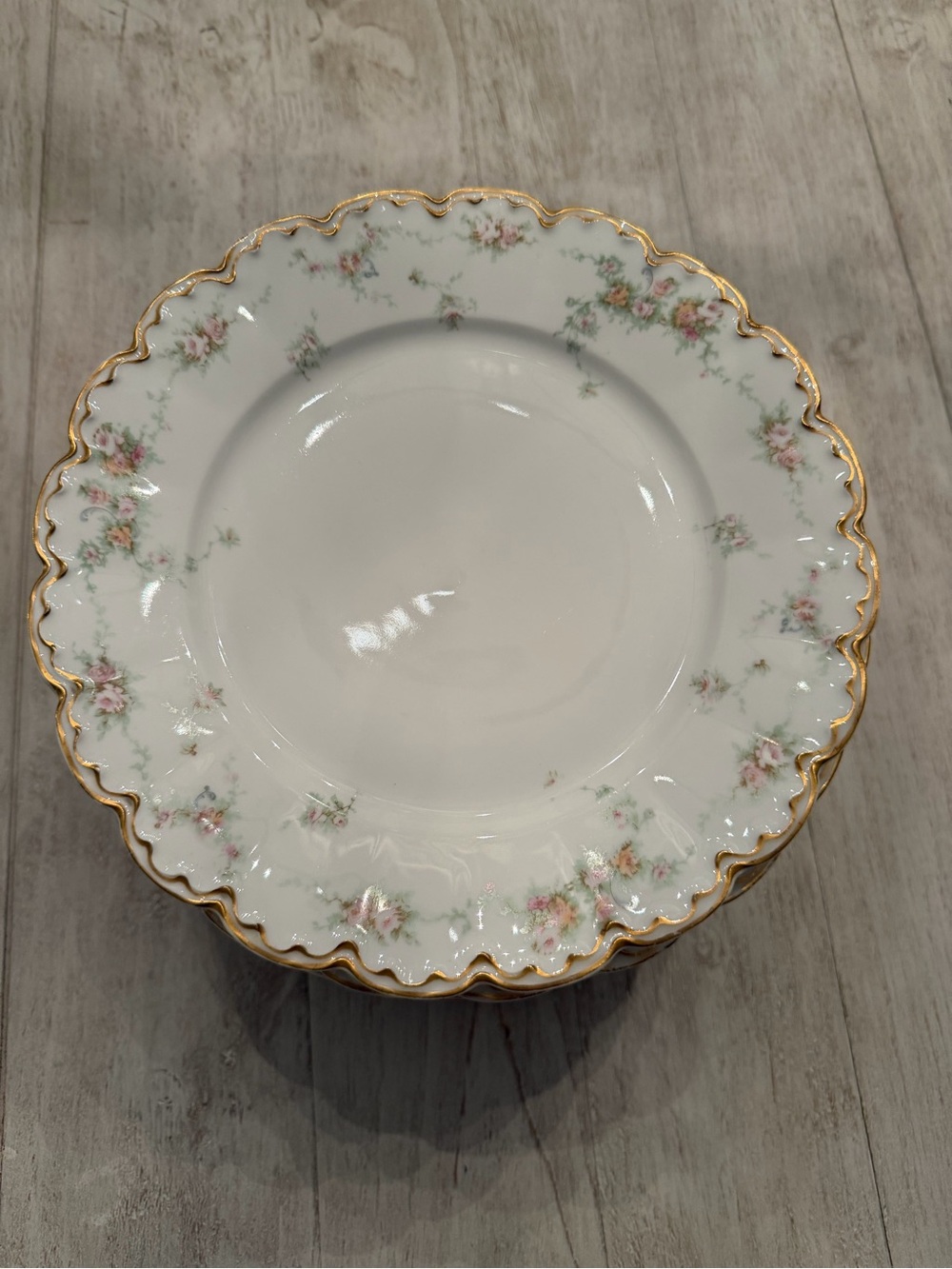 14 Theodore Haviland Limoges plates w/ a delicate floral pattern & gold trim